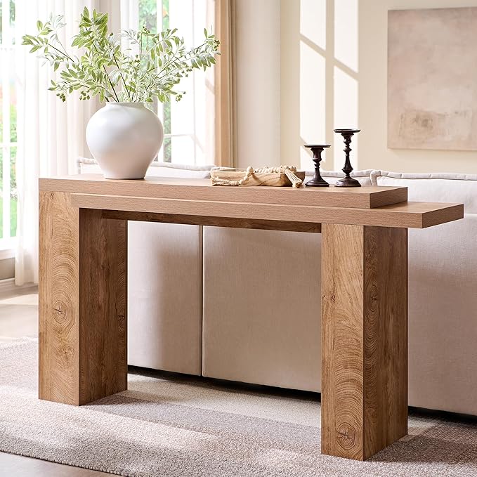 OKD 63 Inch Modern Entryway Console Table, Solid Geometry Accent Sofa Table Behind The Couch, Narrow Console Table for Entryway, Hallway, Living Room, Foyer, Light Tree Knot