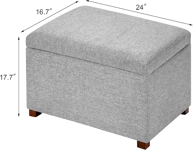 Joveco 24" Linen Storage Ottoman Bench, Rectangle Foot Rest Stool for Living Room, Bedroom, Entryway, Linen Gray