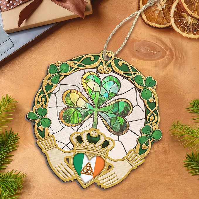 FLAGWIX Christmas Irish Gifts for Women Men - Celtic Knot Claddagh Suncatcher Ornaments 2025 for Tree Decorations - Spiritual Gifts for Women Men, Irish Ornaments for Shamrock Home Decor
