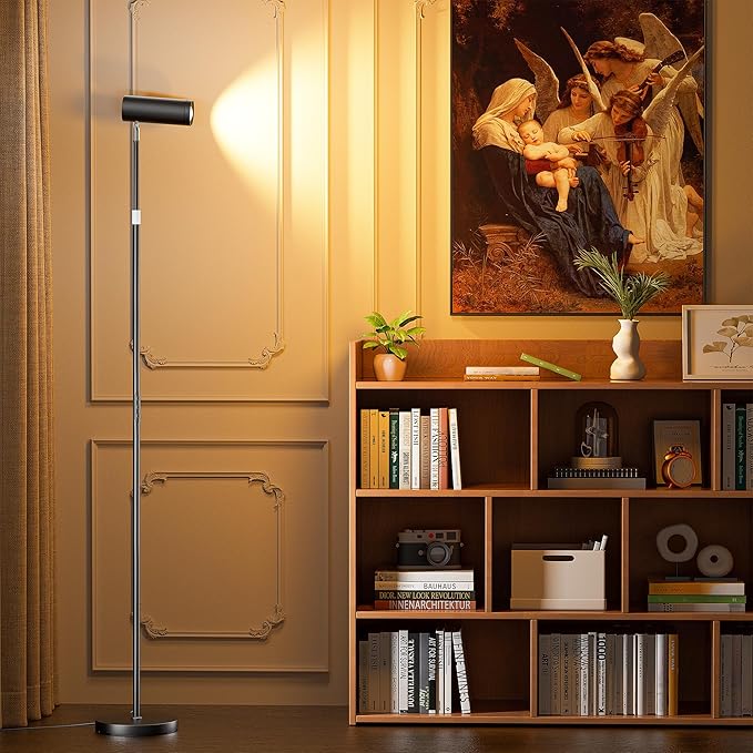 Adjustable Floor Lamp, SIBRILLE Modern Stepless Dimmable Torchiere Tall Lamp with Remote Control, 350°Rotating Head Standing Lamp, Reading Floor Lamp for Living Room, Bedroom, Office & Wall Art, Black