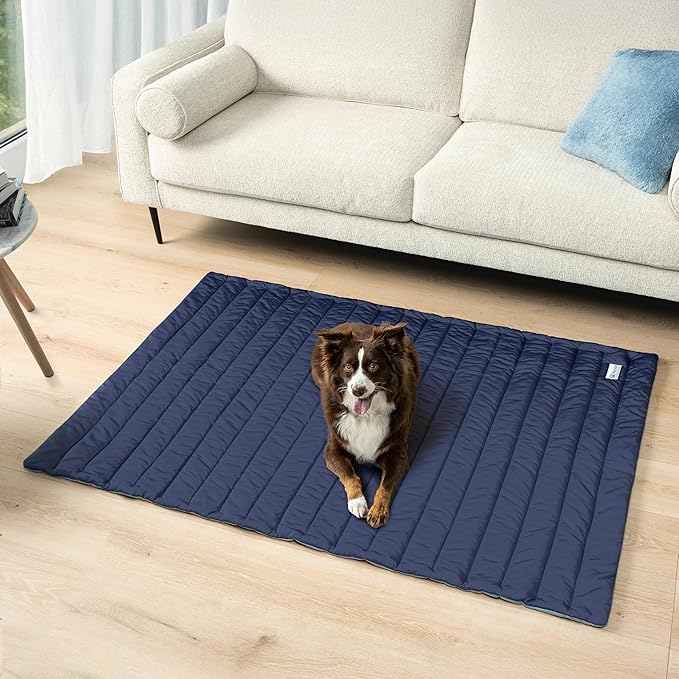 PetAmi Cooling Mat for Dog, Premium Pet Cooling Blanket for Crate Kennel, Indoor Cat Cool Sleeping Pad, Q-MAX Cold Sofa Couch Cover for Summer, Navy/Dusty Blue, Small (24x32)
