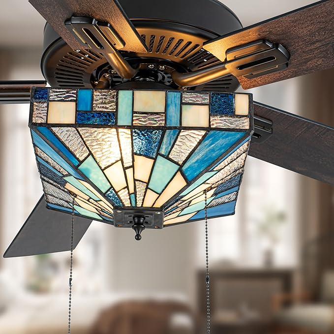 RIVER OF GOODS 52" W Sorrel Indoor Tiffany Stained Glass Ceiling Fan with Remote Control