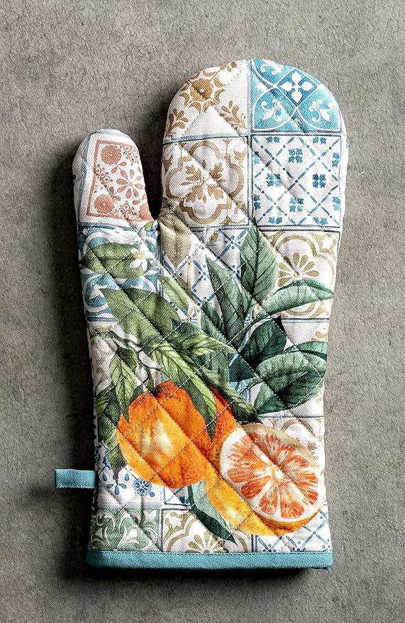Maison d' Hermine Oven Gloves 100% Cotton Oven Mitt 7" x 13" with Loop Heat Resistant, BBQ, Cooking Gloves, Baking, Grilling, Kitchen, Handling Hot Pans Spring/Summer (Pack of 1, Agrume)