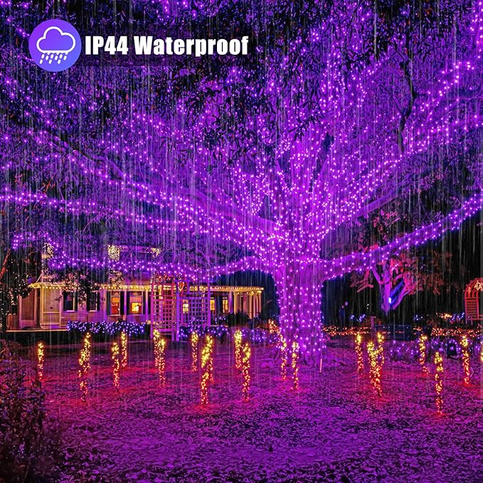 100 LED String Lights Indoor Outdoor Waterproof 33ft Purple Christmas Lights Clear Wire with 8 Modes Plug in Twinkle Fairy Light for Tree Party Christmas Decorations
