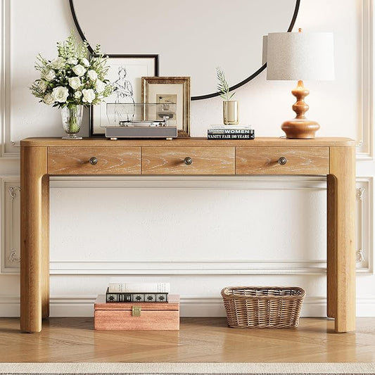 Amposei Retro Rustic Entry Console Table 52’’ Wooden Entryway Sofa Table with Storage Drawers for Living Room Entrance Hallway, Natural