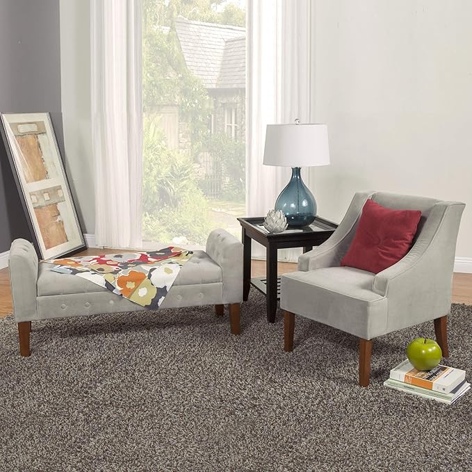 HomePop Velvet Tufted Storage Bench Settee with Hinged Lid, Grey