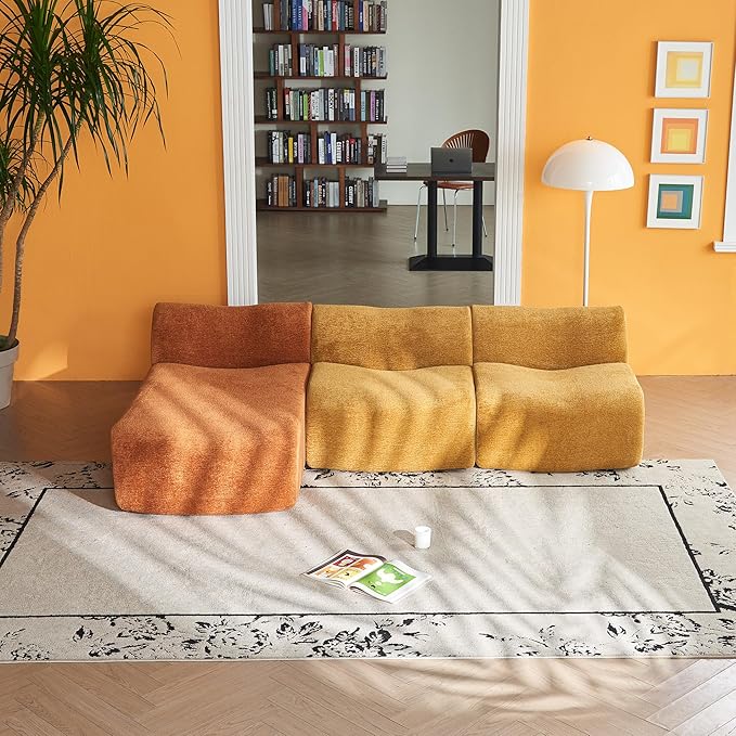 Modular Sectional Sofa, Freely Configurable Modular Design, Comfy Raindrop Velvet Fabric U Shaped Couch, Soft Upholstery L Shaped Couch Stylish Color-Block Versatile for Living Room & Lounge