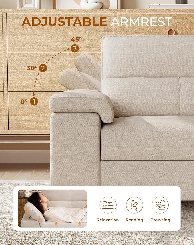 71.25" Modern Sofa Couch for Living Room, Deep Seat Sofas with 8”Cushion, Comfy 2-Seater Chenille Loveseat with Convertible Armrest, Removable Sofa Cover, High Leg (Beige)