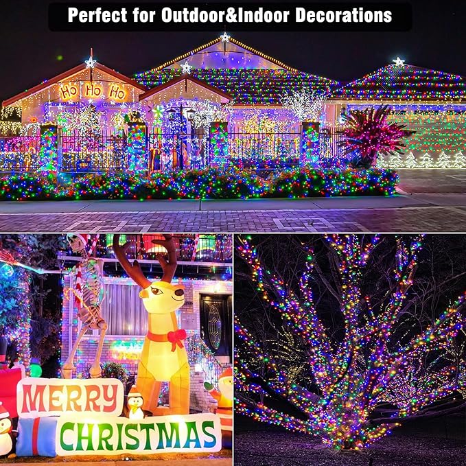 165ft Christmas Lights Outdoor Waterproof, 500 LED Chrismtas String Lights for Bedroom Clear Wire, Plug in Twinkle Fairy Light for Indoor Outdoor Home Party Garden Decorations, Multicolor