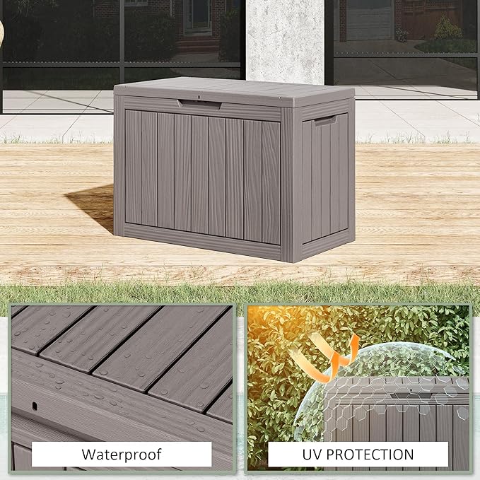 Outdoor Storage Box, Resin Deck Boxes Indoor and outdoor, Waterproof Storage Box Lockable Lid (Grey, 50 Gallon)