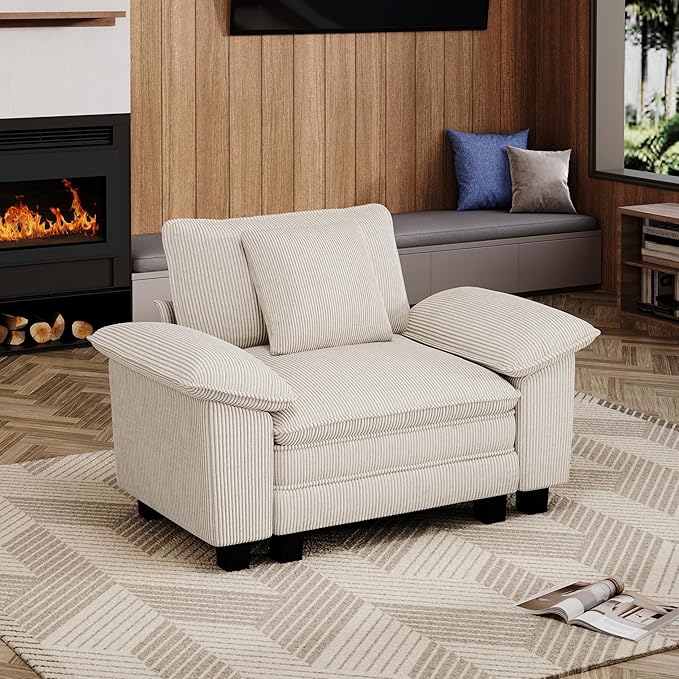 53.5" Modular Sectional Single Sofa, Soft Plush Corduroy Armchair with Comfortable Deep Seat & Removable Arms for Living Room，Beige