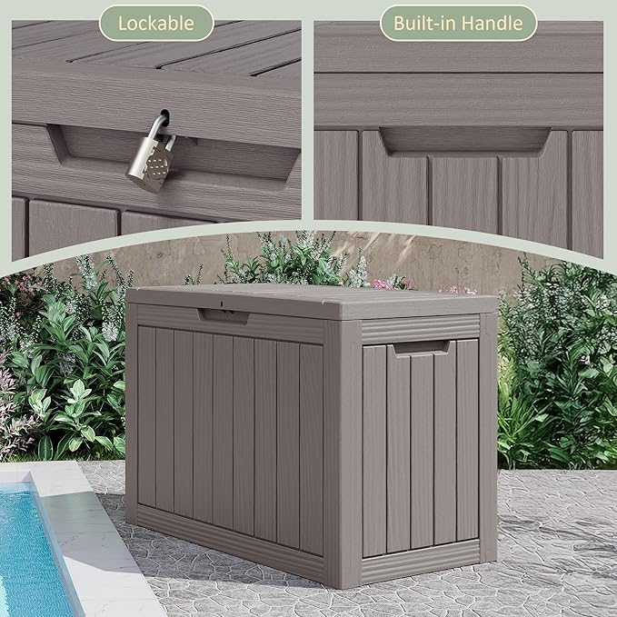 Outdoor Storage Box, Weather-Resistant Resin Deck Box for Patio, Balcony, Poolside, Holds Garden Tools & Cushions (45 Gallon, Gray)