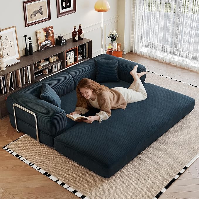 Boneless Couch Sectional Sofa,Convertible Sofa Bed with Sleeper Sofa,Futon Floor Couch Folding Sofas for Living Room,Bedroom,Apartment (Blue, 78.8''W)