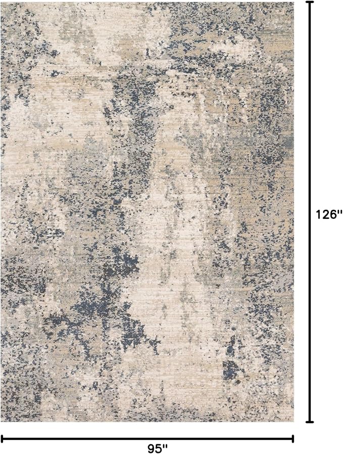 Loloi Teagan Collection TEA-07 Natural/Denim 7'-11" x 10'-6" Area Rug, Large, Soft Neutral Rug, High-Traffic for Living Room, Bedroom, Home Office, Dining Area