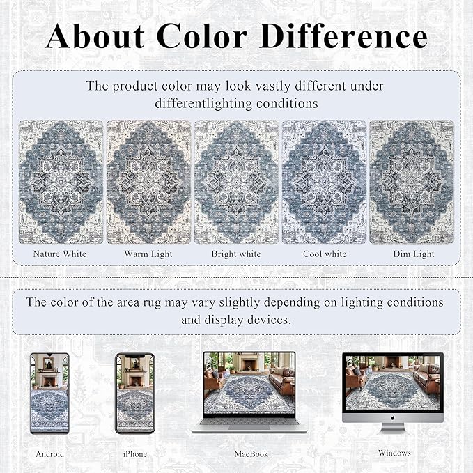 5x7 Area Rugs for Living Room Ultra-Soft Washable Rug Vintage Distressed Boho Area Rug, Non-Slip Retro Print Low Pile Stain Resistant Carpet for Bedroom Dining Room Kitchen Office