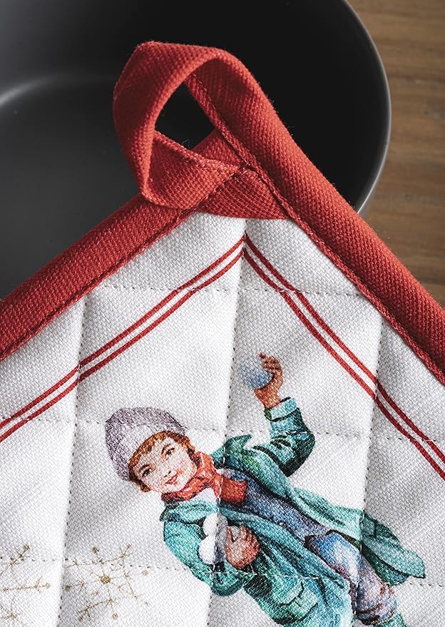 Maison d' Hermine Pot Holders 100% Cotton Heat Resistant Potholders 8" x 8" Hot Pads with Loop for Thanksgiving Christmas Decorations BBQ Cooking Baking Handling Hot Pans (Pack of 1, Chromo)