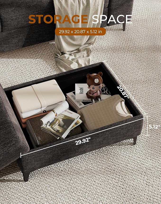 71.25" L Shaped Sectional Couches for Living Room, Deep Seat Sofa with Storage Ottoman & 8”Cushion, Comfy 2-Seater Chenille Loveseat, Convertible Armrest, Removable Cover for Small Space(Dark Gray)