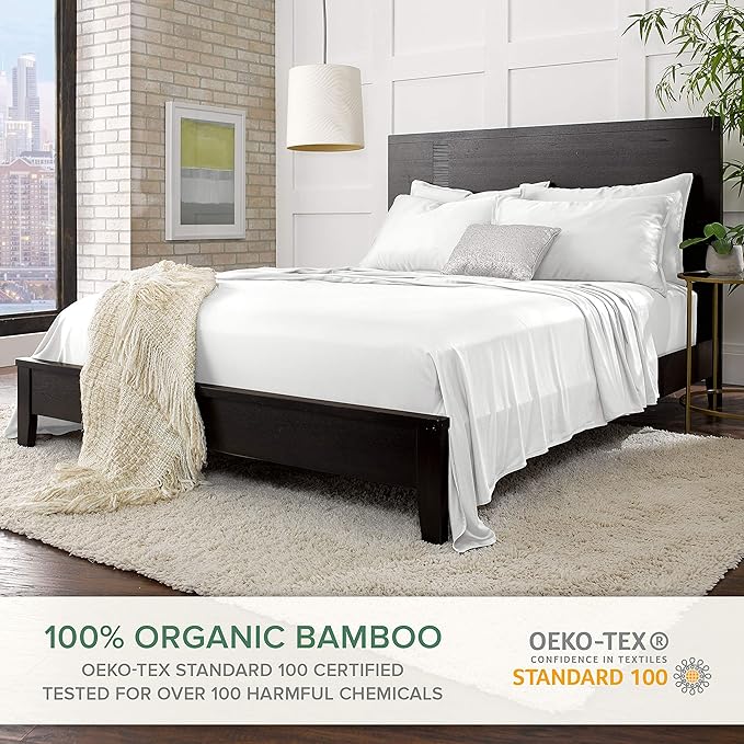 Pure Bamboo Short Queen Sheets for RV Camper (60"x75") - Genuine 100% Organic Viscose Derived from Bamboo Bed Sheet Set, Soft & Cooling, 2 Year Quality Promise (Short Queen, White)