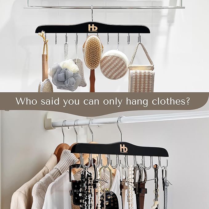 Large Bra Hanger and Bra Organizer for Closet – Tank Top Hanger Space Saving for House, Dorm, Apartment - Foldable Wooden for Closet Organizer– with 20 Hooks, Lotus Wood, Black, 2 Pack