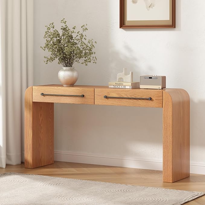 Christopher Knight Home Rulor Modern Console Table with Drawers, Wooden Narrow Console Table with Storage, Minimalist Narrow Entryway Table for Hallway, Behind The Couch, Living Room, Natural