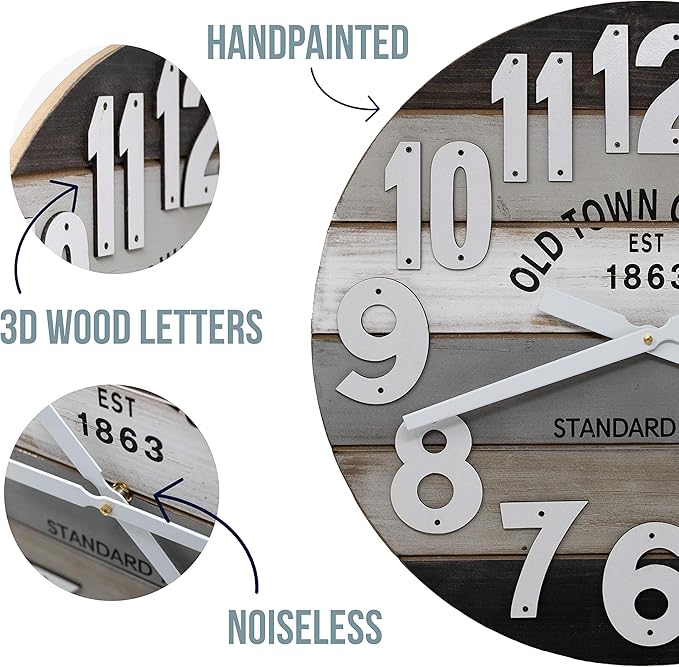 18" Wooden Multi-Color Maritime Coastal Beach Large Number Wall Clock (Gray, 18 inch)