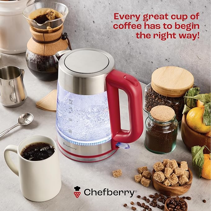 Electric Kettle for Boiling Hot Tea & Water | 1.8L Stainless Steel Borosilicate Glass Boiler With No Plastic, Automatic Shutoff, BPA Free, Fast Heating Technology