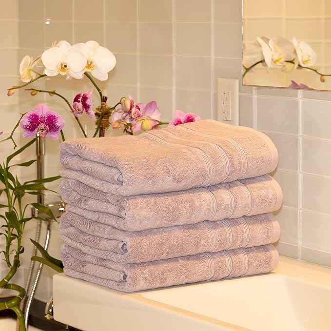 Mosobam Luxury Turkish 14pc Deluxe Bath Bundle Body Hand Face Towel and Mat Lavender Aura 700 GSM & 1000 GSM Bamboo Viscose & Aegean Turkish Combed Cotton