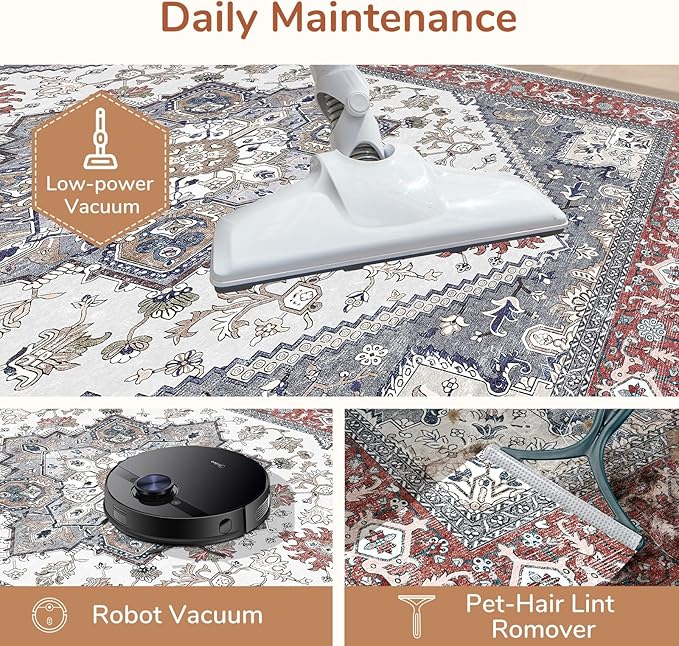 OPPODREAM Thin Entryway Rug 2x12, 2x12 Rug Runner, Washable Hallways Carpet 2 x 12 with Non Slip Backing, Low-Pile Bedside Carpet 2 x 12, Long, Faux Cashmere, Red & Grey