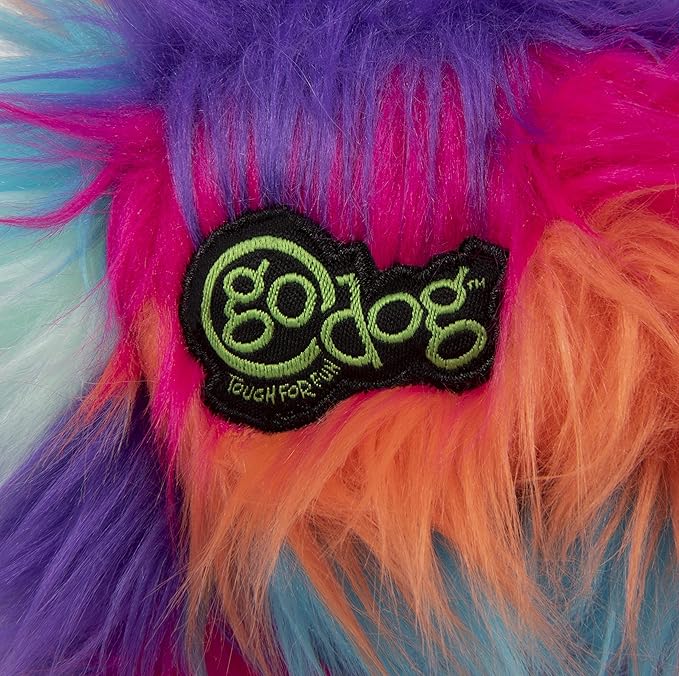goDog Furballz Squeaky Plush Ball Dog Toy, Chew Guard Technology - Cool Rainbow, Small