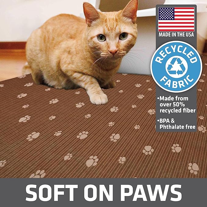 Drymate Original Cat Litter Mat, Contains Mess from Box, Protects Floors, Urine-Proof, Machine Washable, Soft on Kitty Paws, Absorbent, Waterproof (USA Made, Recycled Content) (20”x28”)(BrownTanPaw)