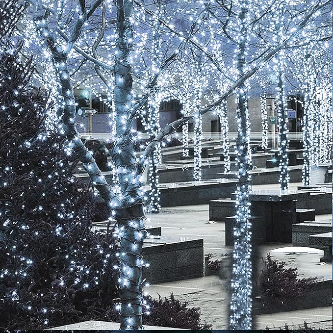 Dazzle Bright 164 FT 500 LED Christmas String Lights, Waterproof Green Wire String Lights with 8 Modes, Outdoor Christmas Decorations for Indoor Garden Party Yard Decor (White)