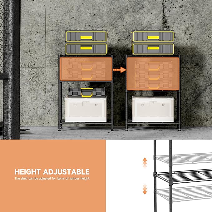 IZEUK 3 Tier Shelf, Heavy Duty Steel Wire Shelving Unit for Home, Kitchen, Laundry Room Organization, Office Storage Rack (17.7" W x 11.8" D x 26.3" H, 450LBS, Grey)