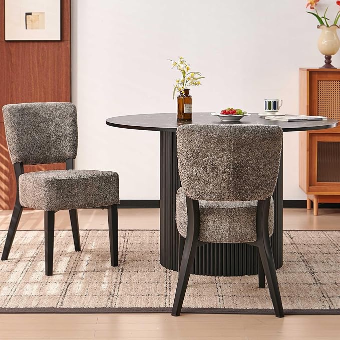 Howte Modern Dining Chairs Set of 2 with 6.3" Thick Seat Cushions, Space-Saving Stackable Upholstered Kitchen Chairs, Ergonomic Backrest & Black Metal Legs, Gray