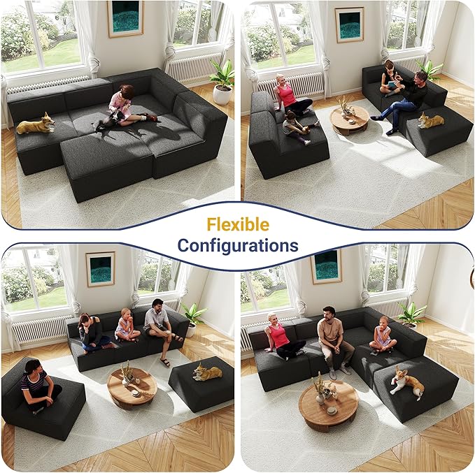 38“ Modular Sectional Sofa Convertible Cube Couch Seat Set, Combine L-Shaped U-Shaped, Free Assembly, Space-Saving for Living Room, Thick Foam Fabric Chenille Dark Grey (Only Corner)
