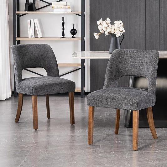 VKNOW Wooden Dining Chairs Set of 2, Modern Fabric Upholstered Dining Room Chair Kitchen Chairs, Farmhouse Dinner Chair for Kitchen Dining Room, Charcoal