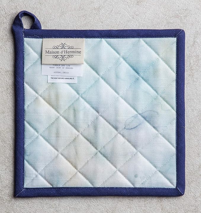 Maison d' Hermine Pot Holders set 100% Cotton Heat Resistant Potholders 8" x 8" Hot Pads with Loop BBQ, Cooking, Baking, Grilling, Kitchen, Handling Hot Pan Spring/Summer (Pack of 2, Lazy Summer Days)