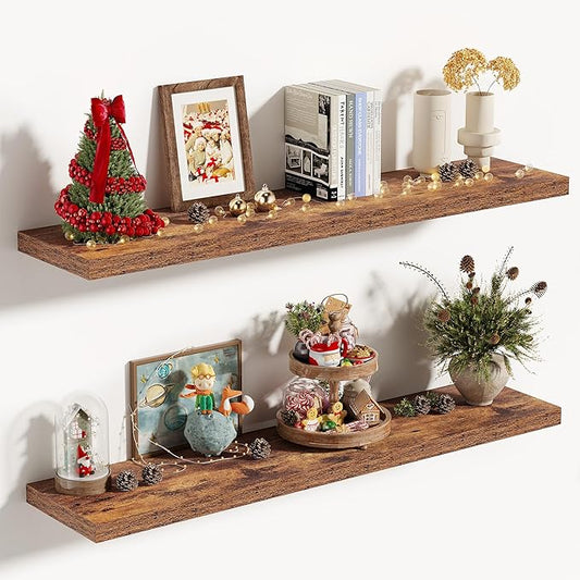 Vivelove 10 Inch Deep Floating Shelves 36 inch Long, 36 x 10 Wide Wall Shelves with Invisible Brackets, for Bedroom Bathroom Living Room Kitchen Office, Farmhouse Home Decor, Set of 2, Rustic Brown