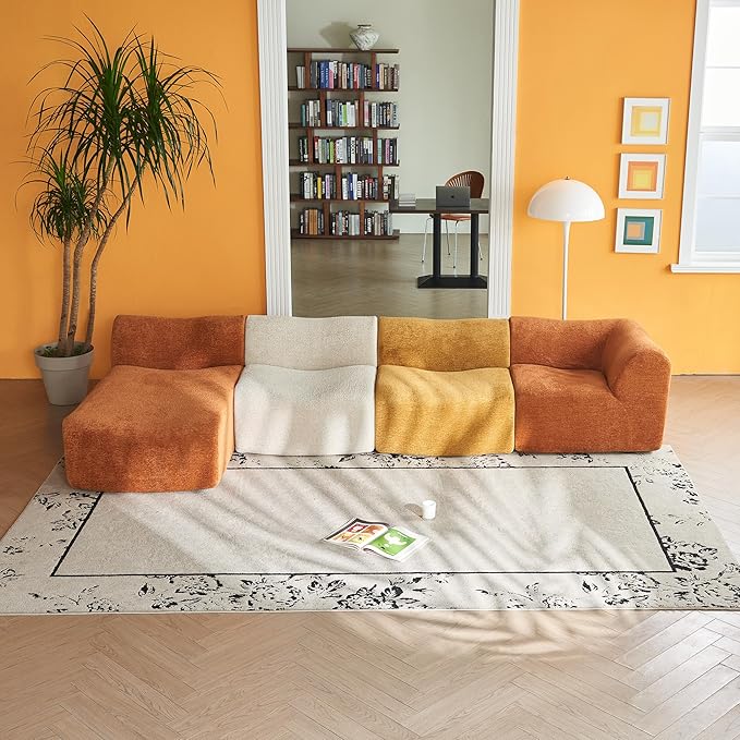 Modular Sectional Sofa, Freely Configurable Modular Design, Comfy Raindrop Velvet Fabric U Shaped Couch, Soft Upholstery L Shaped Couch Stylish Color-Block Versatile for Living Room & Lounge