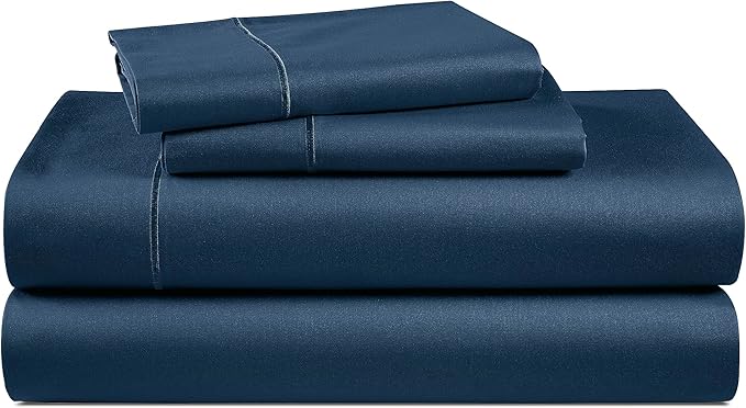 LANE LINEN 100% Egyptian Cotton Cal King Sheet Set, 15 inch Deep Pocket Fully Elasticized French Reinforced Pocket Seams for Soft, Comfy & Fresh Bed Eco Friendly Cooling Sheets - Estate Blue