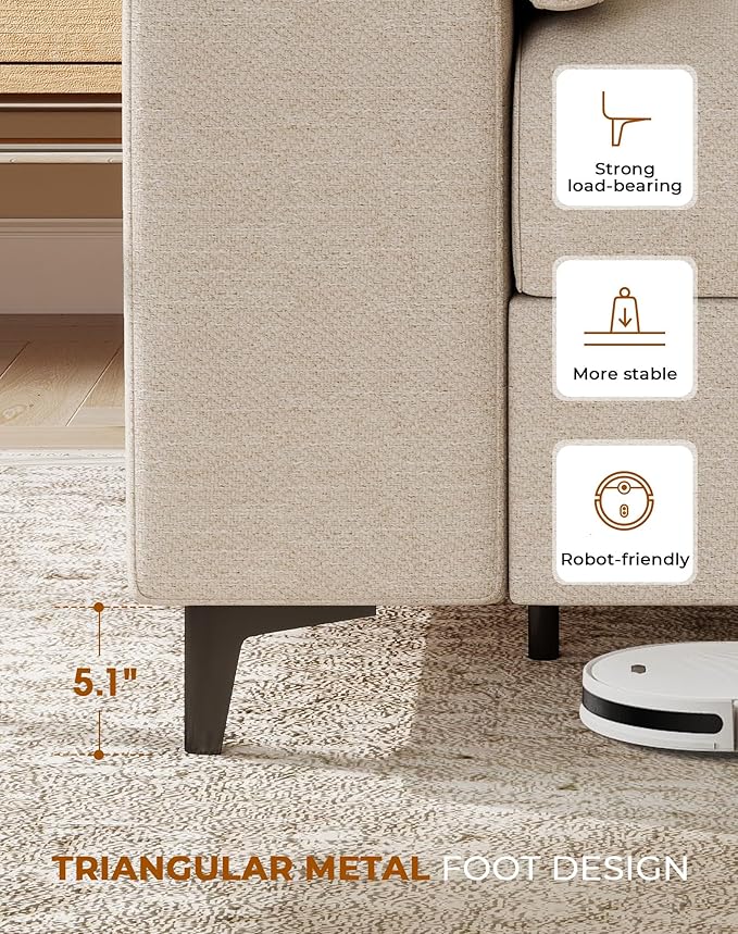 88.97" L Shaped Sectional Couches for Living Room, Deep Seat Sofa with Big Storage Ottoman & 8”Cushion, Comfy 2-Seater Chenille Loveseat, Convertible Armrest, Removable Cover for Small Space(Beige)