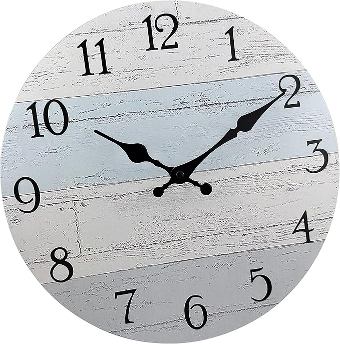 Plumeet Smaill Wall Clock, 10'' Frameless Wooden Wall Clocks with Silent Quartz Movement, Rustic Coastal Country Village Clocks Decorative for Kitchen Bedroom Living Room