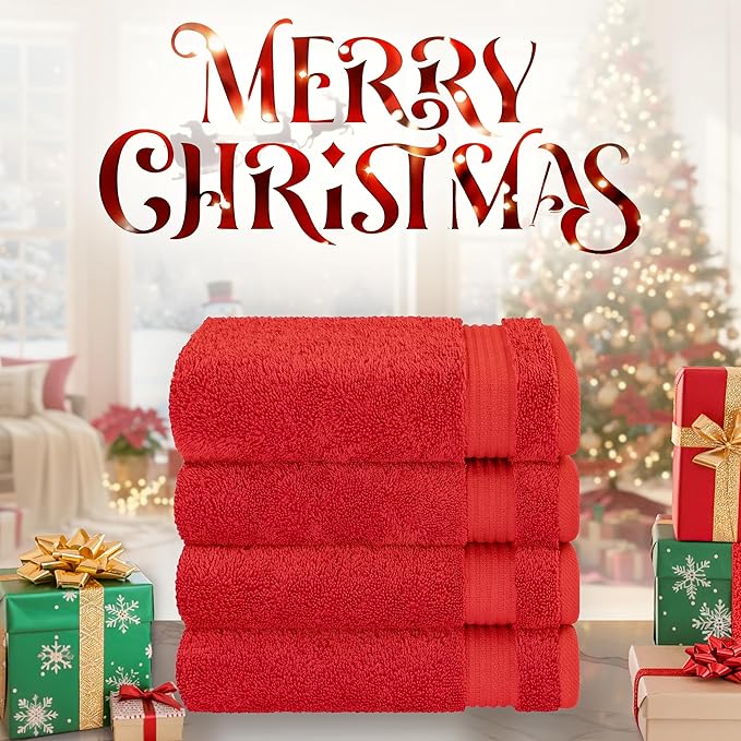 Cotton Paradise Hand Towels for Bathroom, 100% Cotton Turkish 4 Piece Hand Towel Set, Soft Absorbent Face Towels, Red Hand Towels
