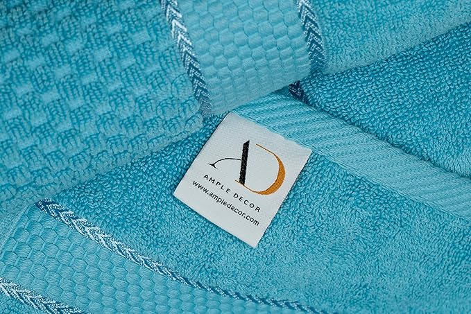 Ample Decor Towels for Bathroom, 6 Pieces Gift Set,100% Cotton Soft Quick Dry, 2 Bath Towels, 2 Hand Towels, 2 Wash Cloths - for Hotel, Spa, Gym - Sky Blue