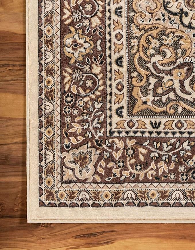 Unique Loom Reza Collection Traditional Persian Style Area Rug, Rectangular 7' 1" x 10' 0", Ivory/Brown