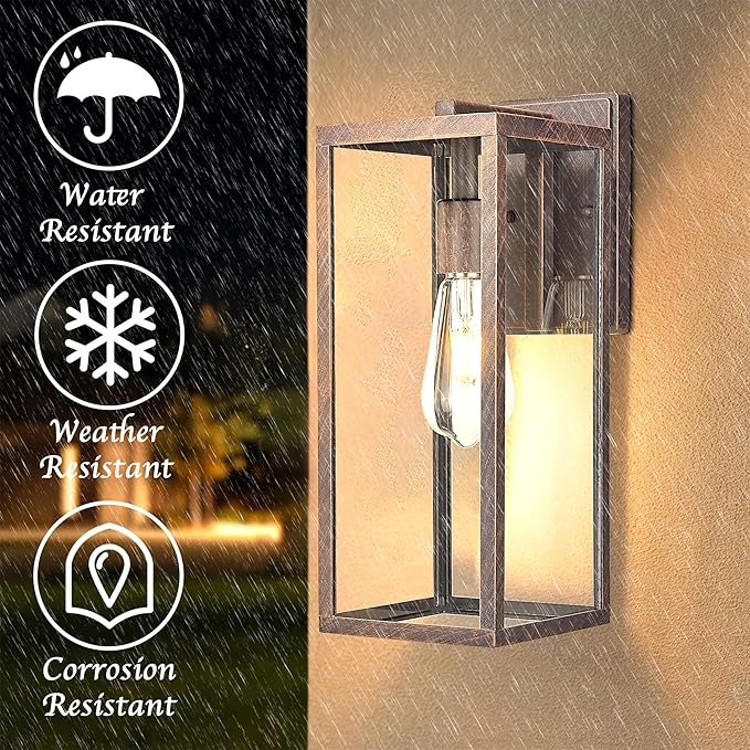 Bestshared Outdoor Wall Sconce Lights,Exterior Wall Lighting Fixtures with Clear Glass, Anti-Rust Vintage Outside Lantern Lamp for House Front Porch Doorway Patio(Rusted,15 Inch Height-2PACK)