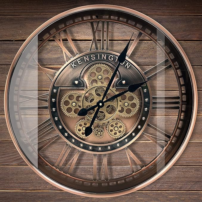 DORBOKER Real Moving Gears Wall Clock Large Modern Metal Clocks for Living Room Decor, Industrial Steampunk Unique Vintage Rustic Decorative Clock for Home Farmhouse Office, 21 Inch,Red Copper Roman