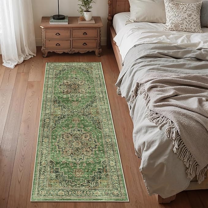 2x6 Vintage Runner Rug Low Pile Runners Non-Slip Machine Washable Rug Retro Distressed Print Lightweight Carpet for Hallway Kitchen Living Room Bedroom Laundry Room