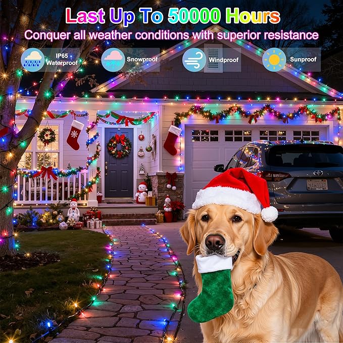 240FT 750LED Christmas Lights,12 Modes Multicolor Outdoor String Lights with Timer & Dimmable, Waterproof Green Wire Christmas String Lights for Indoor Tree Xmas Patio Fence Wedding Party Decor
