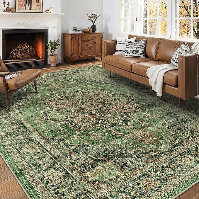 5x7 Area Rugs for Living Room Ultra-Soft Washable Rug Vintage Distressed Boho Area Rug, Non-Slip Retro Print Low Pile Stain Resistant Carpet for Bedroom Dining Room Kitchen Office