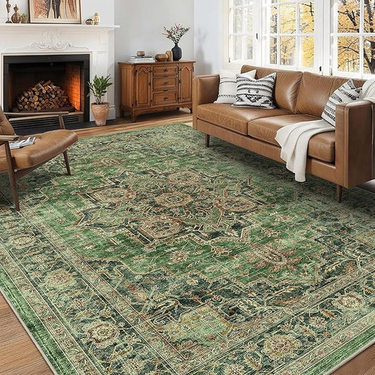 5x7 Area Rugs for Living Room Ultra-Soft Washable Rug Vintage Distressed Boho Area Rug, Non-Slip Retro Print Low Pile Stain Resistant Carpet for Bedroom Dining Room Kitchen Office